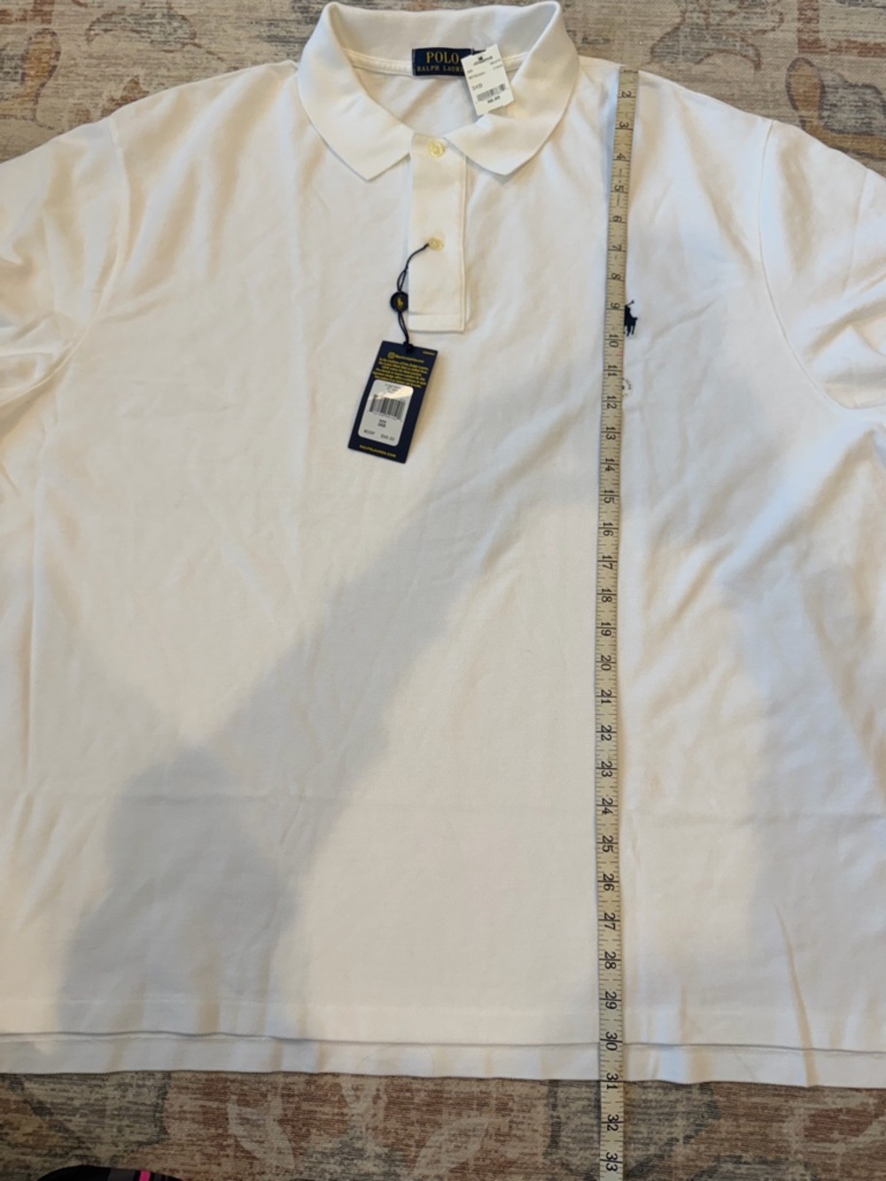 Polo by Ralph Lauren Men's White Pique Polo with Navy Pony - Picture 8 of 9